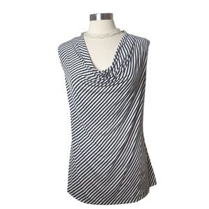 Worthington Sleeveless Blouse XL Black & White Striped Cowl Neck Office Edgy